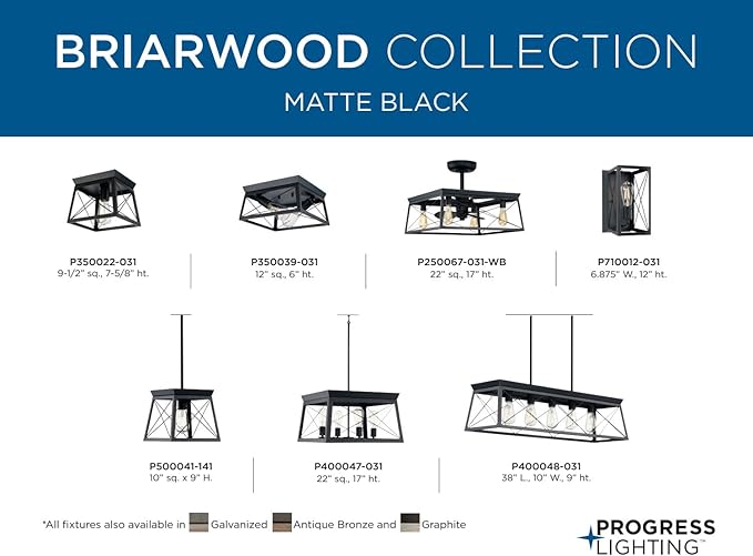 Progress Lighting 4 Light Chandelier, Rustic Farmhouse Style Modern Hanging Light Fixture for Kitchen and Dining Room, Briarwood Collection, Textured Black