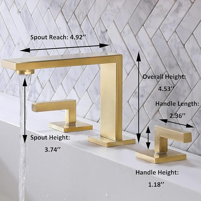 VCCUCINE 8 Inch Gold Bathroom Faucet, Modern Commercial 2 Handle 3 Holes Brushed Gold Widespread Bathroom Brass Lavatory Vanity Sink Faucet with Water Supply Lines