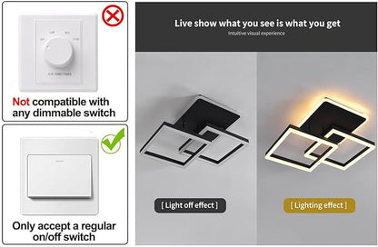 Garwarm Modern LED Ceiling Light, Dimmable 3 Heads Squares Ceiling Lamp Fixture with Remote, Acrylic Metal Flush Mount Ceiling Chandelier Lighting for Living Room Bedroom (70W, Black)