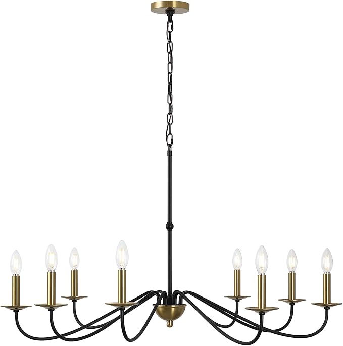 JONATHAN Y 40" Brass Gold/Black 8-Light Bohemian Farmhouse Iron Chandelier, Rustic Candle-Style LED Hanging Light for Dining Room Kitchen Island Entryway Foyer (JYL7914B)