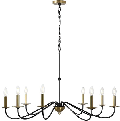 JONATHAN Y 40" Brass Gold/Black 8-Light Bohemian Farmhouse Iron Chandelier, Rustic Candle-Style LED Hanging Light for Dining Room Kitchen Island Entryway Foyer (JYL7914B)