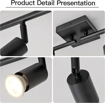 SEEBLEN 4-Light GU10 Track Lighting, Black Adjustable Ceiling Spot Light Kit, Industrial Flush Mount LED Track Light for Kitchen, Hallway, Living Room