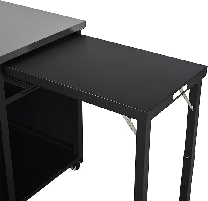 JIJIWANG 73.8" Outdoor Kitchen Island with Stainless Steel Top and Foldable Table, Kitchen Island with Trash and Spice Rack, BBQ Cart with Wheels for Backyard, Patio, Black