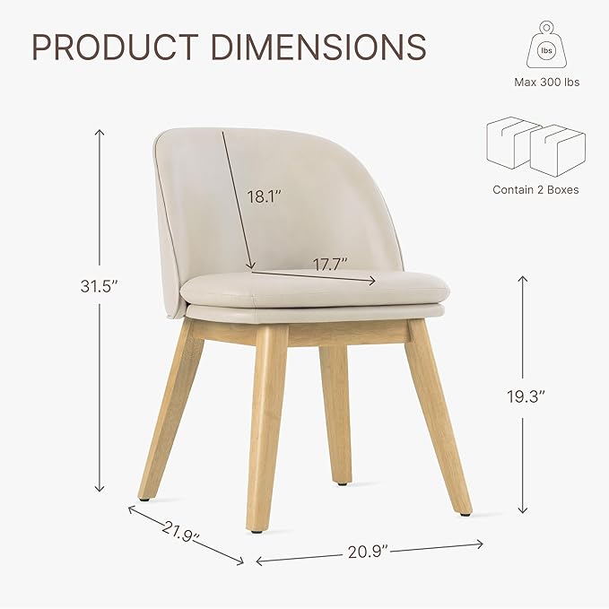 KISLOT Wooden Dining Chairs Set of 4, Faux Leather Upholstered Modern Dining Room Chairs with Double-Layer Thick Seat Cushion & Ergonomic Backrest for Restaurant, Kitchen and Café, Beige, 2 Boxs