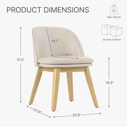 KISLOT Wooden Dining Chairs Set of 4, Faux Leather Upholstered Modern Dining Room Chairs with Double-Layer Thick Seat Cushion & Ergonomic Backrest for Restaurant, Kitchen and Café, Beige, 2 Boxs