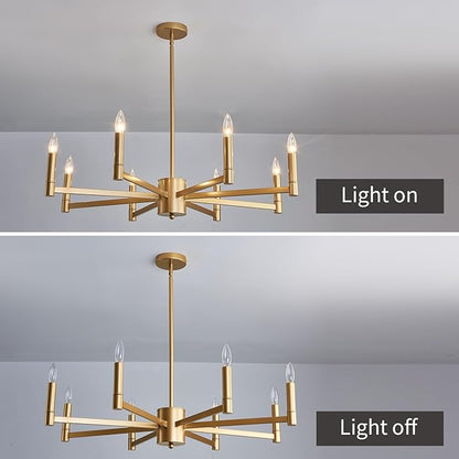 ASGYISA 8-Light Gold Candle Chandeliers Modern Farmhouse Ceiling Light Fixture Industrial Lighting for Dining Room Living Room Bedroom Kitchen Island Foyer
