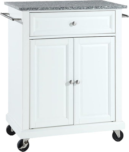 Crosley Furniture Compact Granite Top Small Rolling Cart with Shelves, Microwave Stand with Towel Rack, White