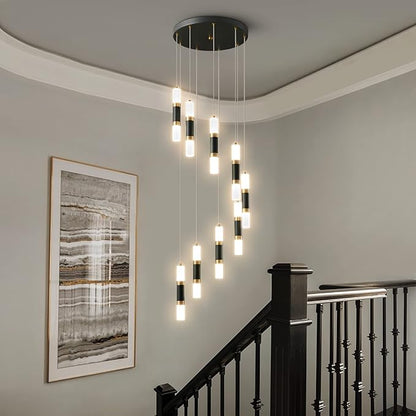 9-Light Chandelier LED 54W Dimmable Chandeliers for Entryway Pendant Light Fixture Chandeliers for Staircase Lobby Black Gold Lighting Modern High Ceiling Chandelier