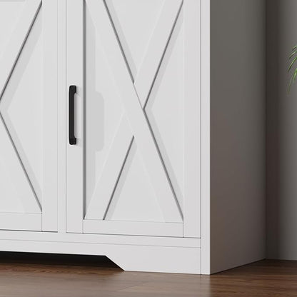 55" Sideboard with Storage Kitchen Storage Cabinet with 3 Drawers, Modern Large Wood Farmhouse Buffet Cabinet TV Stand Coffee Bar for Living Room Hallway