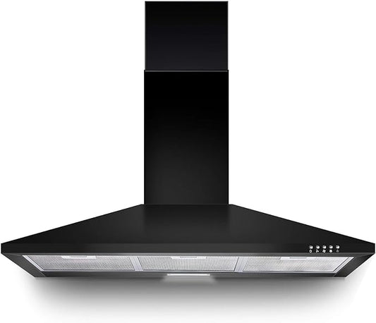 SNDOAS Range Hood 36 inch,Black Vent Hood with 450CFM & 3-Speed, Ducted/Ductless Convertible,Mesh Filters & Push Button Control for Stove Hood,Chimney-style Black Range Hood Wall Mount