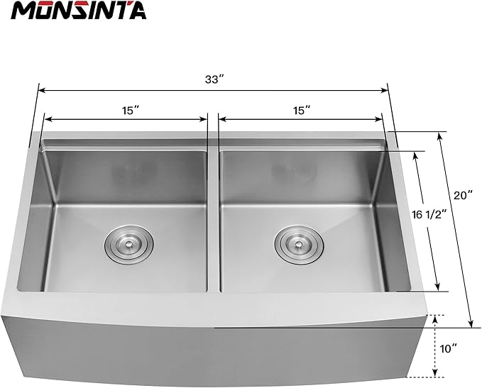 33 Inch Double Farmhouse kitchen Sink,16-Gauge SUS304 Stainless Steel Farm Sinks, 50/50 Apron Front Features Workstaion Sink With Accessories,33''×20''×10" Large and Deep Double Kitchen Sinks