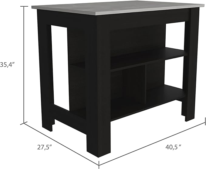 40" Extra Countertop Extendable Dining Table, Work Island with Functional Storage, Kitchen Island Table with Comfortable Prep Space for Kitchen Meal Prep and Storage, Black + Marble