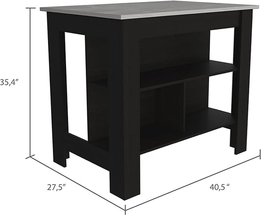 40" Extra Countertop Extendable Dining Table, Work Island with Functional Storage, Kitchen Island Table with Comfortable Prep Space for Kitchen Meal Prep and Storage, Black + Marble