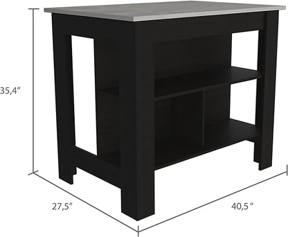 GOWE Cala Kitchen Island, Four Legs, Three Shelves -Black/Ibiza Marble
