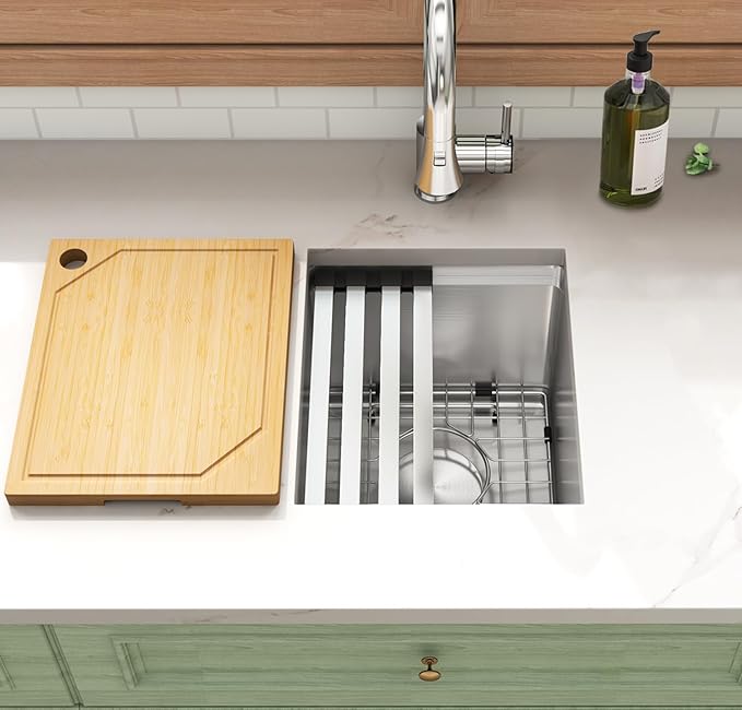 Bar Sink Undermount 13 X 15 inch,16 Gauge Stainless Steel Bar Sink,Outdoor Small RV Sinks,Wet Bar Prep Sink with Workstatin (13" X 15")