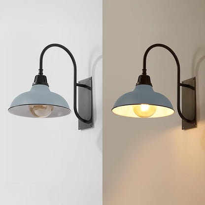 JONATHAN Y 12.25" Matte Silver 1-Light Blue/Black Farmhouse Gooseneck Outdoor Wall Sconce Lamp, with Black Metal Bowl Shade, Industrial Iron LED Porch Light for Patio Garage Entryway (JYL7614K)