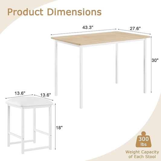 VECELO Kitchen Table and Chairs for 4, Dining Room Set with PU Chairs/Stools, Heavy-Duty Metal Frame, Wooden Tabletop, Space-Saving Design for Small Spaces, Easy Assembly, Oak
