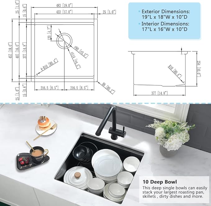 Black Bar Sink Undermount-VASOYO 19x18 Small Kitchen Sink Undermount Wet Bar Sinks Black Stainless Steel Rv Sinks Camper Outdoor 16 Gauge Single Bowl Deep Bowl Mini with Cutting Board