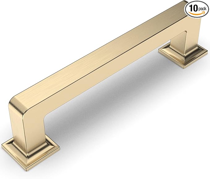 Amerdeco 10 Pack Brushed Brass Cabinet Pulls 3-3/4 Inch(96MM) Hole Centers Kitchen Cabinet Handles Cabinets Hardware Kitchen Handles for Cabinets Cupboard Handles Drawer Pulls ZH0019