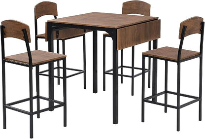 Wycian Seat Chair, Brown Island Table for Kitchen 5PCS Metal Living Room Bedroom Dining Rooms Garden