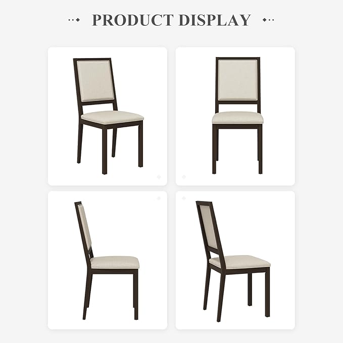 COLAMY Upholstered Kitchen Dining Chairs Set of 2, Wood Dining Chairs with Back, 19 Inch Fabric Farmhouse Dining Room Side Chairs with Wooden Legs for Kitchen Dining Living Room Courtyard, Brown