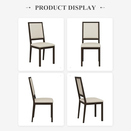 COLAMY Upholstered Kitchen Dining Chairs Set of 2, Wood Dining Chairs with Back, 19 Inch Fabric Farmhouse Dining Room Side Chairs with Wooden Legs for Kitchen Dining Living Room Courtyard, Brown