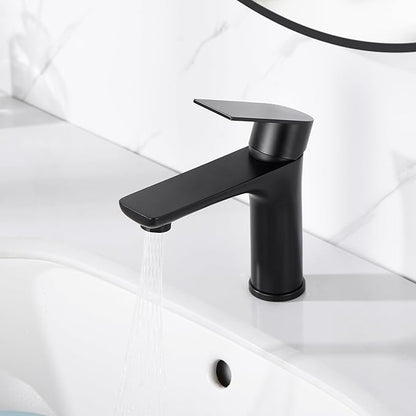 SUMERAIN Stainless Steel Bathroom Sink Faucet Lead-Free Matte Black Lavatory Faucet Single Handle