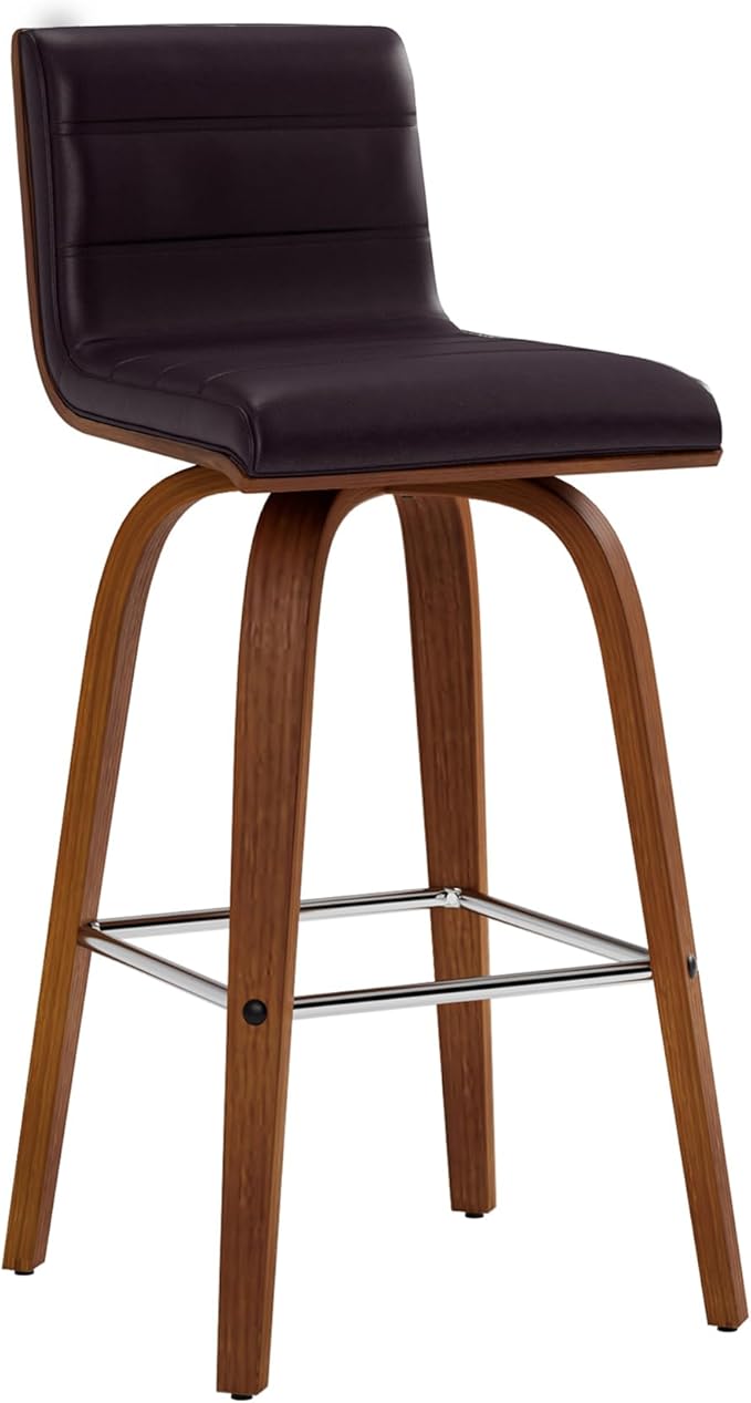 Vienna 26" Swivel Counter Stool in Walnut Wood Finish with Brown Faux Leather - Set of 2
