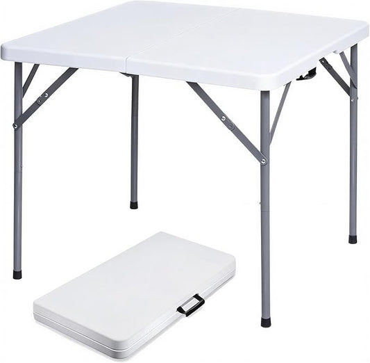 Lakhow 34" Square Folding Table, Plastic Commercial Folding Card Table with Collapsible Legs for Kitchen or Outdoor Party Wedding Event Indoor Outdoor Use, White