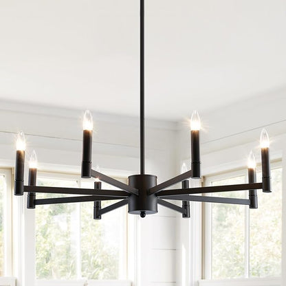 ASGYISA 8-Light Black Farmhouse Candle Chandeliers Modern Matte Ceiling Light Fixture Industrial Hanging Lighting for Dining Room Living Room Bedroom Kitchen Island Foyer