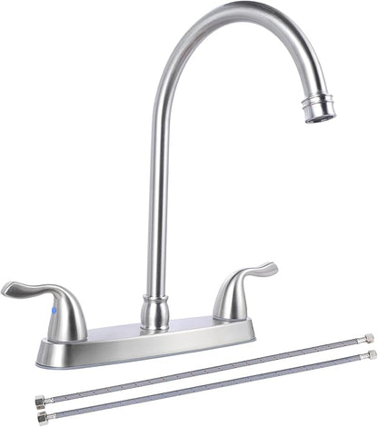 SHACO 2 Handle Kitchen Faucet, 3 Hole Kitchen Sink Faucet with Water Supply Line, Stainless Steel Brushed Nickel High Arc 360 Degree Rotating Taps for Kitchen Bar RV Camper, SC-YZLT001