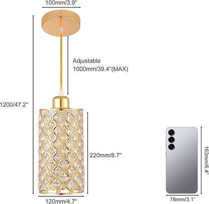 Modern Mini Crystal Pendant Light, Adjustable Gold Chandelier Flush Mount Ceiling Fixture for Kitchen Island, Dining Room, Bedroom, Hallway – E26/E27 Base