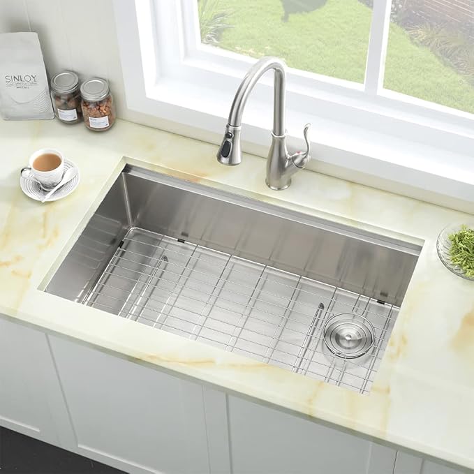 30 Inch Undermount Kitchen Sink 16 Gauge Stainless Steel Kitchen Sink R10 Single Bowl Workstation with Offset Drain 30"x19"x10"