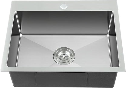 22" Kitchen Sink Drop in, 22" x 18" Single Bowl Sink Topmount 18 Gauge Stainless Steel Kitchen Sink (Brushed)
