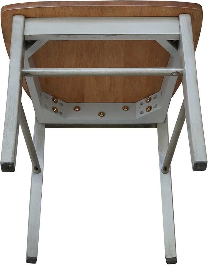 Set of Two X-Back Dining Chairs, Distressed Hickory/Stone