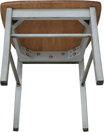 Set of Two X-Back Dining Chairs, Distressed Hickory/Stone