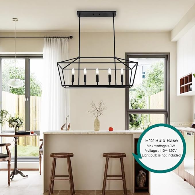 Lighting Black Chandeliers for Dining Room Kitchen Island Farmhouse Lighting Fixture Industrial E12 Base Hanging 5 Light Modern Pendant Light
