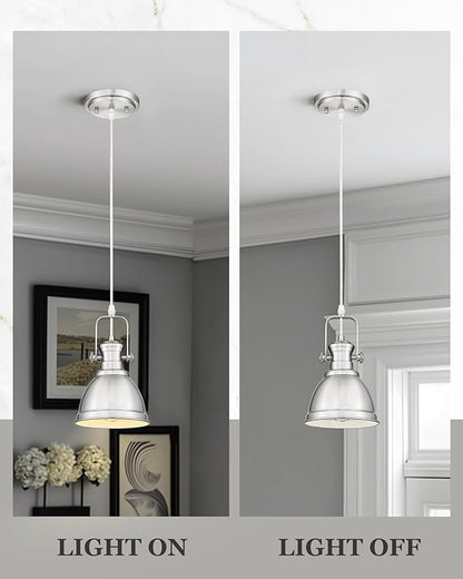 Pendant Lights Kitchen Island, Farmhouse Hanging Lights Fixtures with Metal Shade, Rustic Kitchen Pendant Lighting Over Island for Dining Room, Brushed Nickel, AD-2151-1P-SN