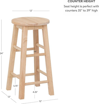 Linon Zeke Unfinished Solid Wood Backless Round Counter Stool with 24 Inch Seat Height
