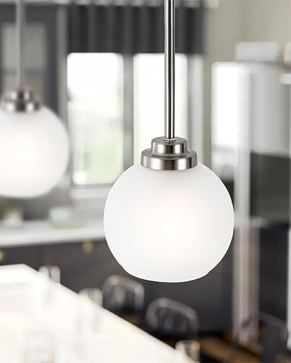 2 Pack Globe Pendant Light Fixtures, Brushed Nickel Hanging Ceiling Lights with White Frosted Glass Shades, Adjustable House Indoor Light for Kitchen Island