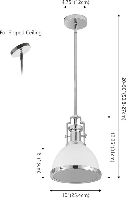 JONATHAN Y 10" Chrome/White Modern Industrial Iron LED Dome Pendant Light, Adjustable Hanging Fixture for Kitchen Island or Entryway, Black Metal Shade, LED Bulb Included (JYL9535C)