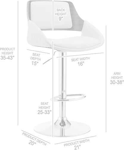 Armen Living Colby Modern Adjustable Height Swivel Cream Faux Leather and Walnut Wood Bar Stool with Chrome Base for Kitchen Island Counter