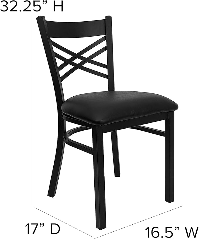 Flash Furniture 4 Pack HERCULES Series Black ''X'' Back Metal Restaurant Chair - Black Vinyl Seat