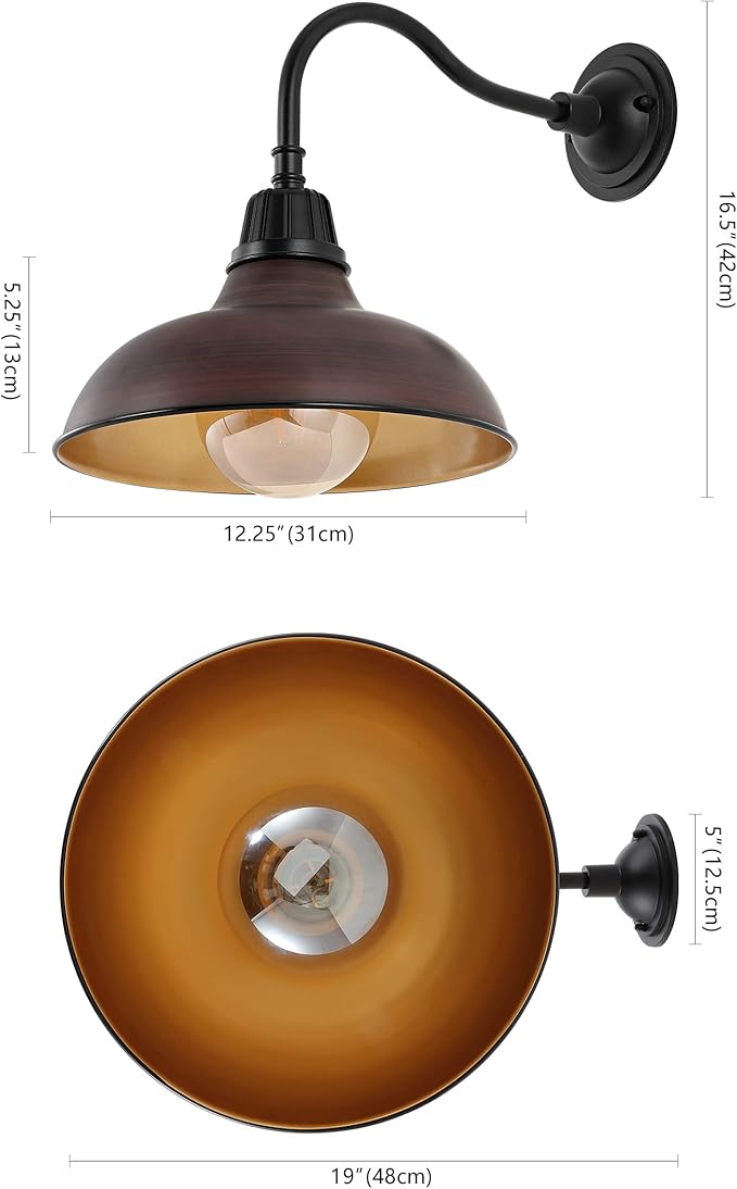 JONATHAN Y 12.25" 1-Light Wood Finish/Copper Farmhouse Industrial Outdoor Sconce, LED Gooseneck Wall Light for Porch, Metal Bowl Shade, Dimmable Vintage Exterior Fixture, LED Bulb Included (JYL7613G)