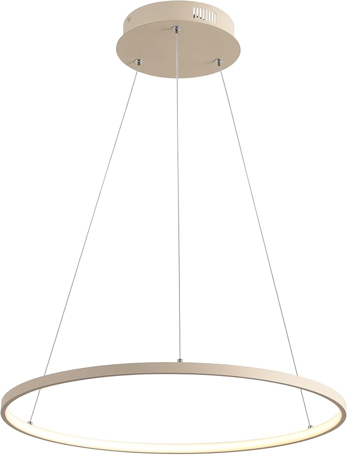 JONATHAN Y 23.75" Beige Modern Integrated LED Pendant Light, Dimmable Round Hoop Chandelier for Kitchen Island, Dining Room, Adjustable Height Metal Hanging Light (JYL7203H)