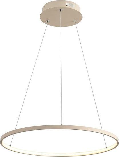 JONATHAN Y 23.75" Beige Modern Integrated LED Pendant Light, Dimmable Round Hoop Chandelier for Kitchen Island, Dining Room, Adjustable Height Metal Hanging Light (JYL7203H)