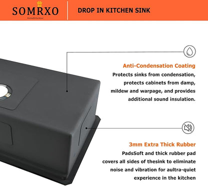36x19 Black Undermount Kitchen Sink - 16 Gauge Stainless Steel Black Kitchen Sink Undermount 36 Inch,10 Inch Deep Single Bowl Workstation Sinks Includes Cutting Board & Colander