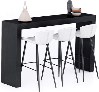 Mobili Fiver Evolution Tall Kitchen Bar Table Made in Italy | Space Saving, Counter Height Table for 3 | Modern Breakfast Bar Counter Top w/Cable Holder | Ashwood Black | 70,9'' x 15,7" in