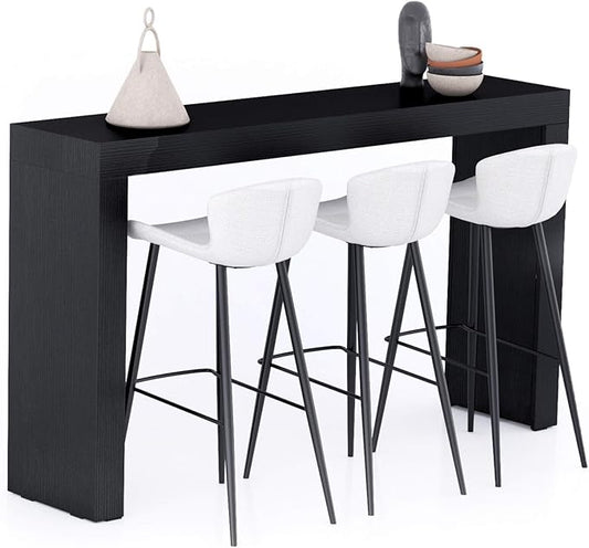 Mobili Fiver Evolution Tall Kitchen Bar Table Made in Italy | Space Saving, Counter Height Table for 3 | Modern Breakfast Bar Counter Top w/Cable Holder | Ashwood Black | 70,9'' x 15,7" in