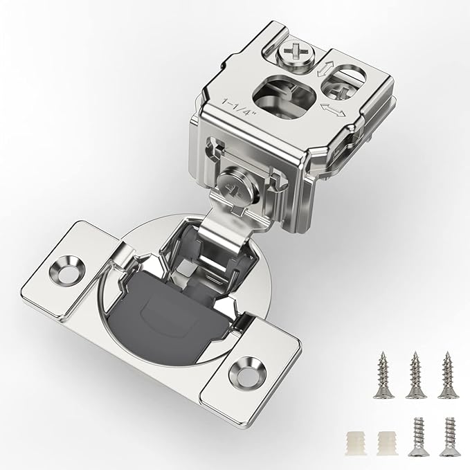 FURNIWARE 10 Pieces Soft Closing Cabinet Hinges, 1-1/4 inch Overlay Cabinet Hardware Hinges Nickel Plated- 105 Degree